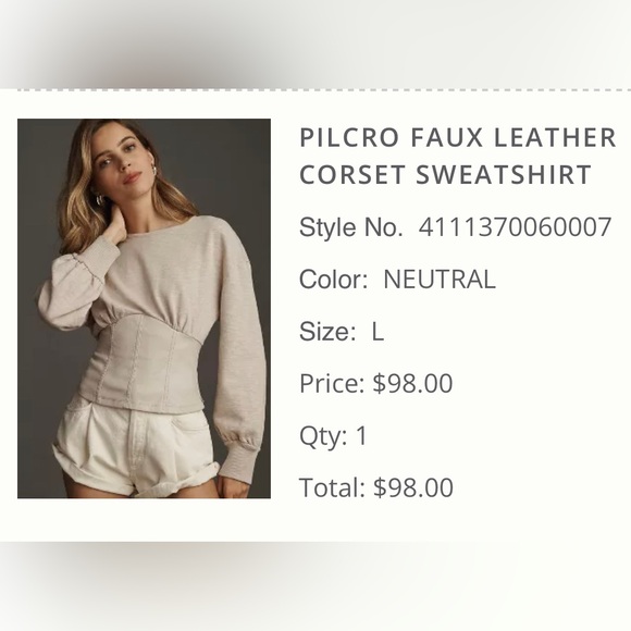 Anthropology Pilcro Vegan Leather Corset sweatshirt, beige/ivory Size Large NEW - Picture 3 of 5